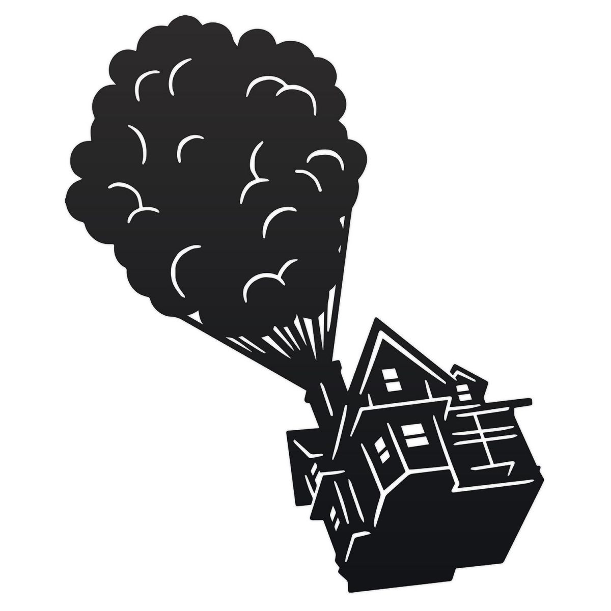 Floating House on Balloons Steel Wall Art in a Black Finish
