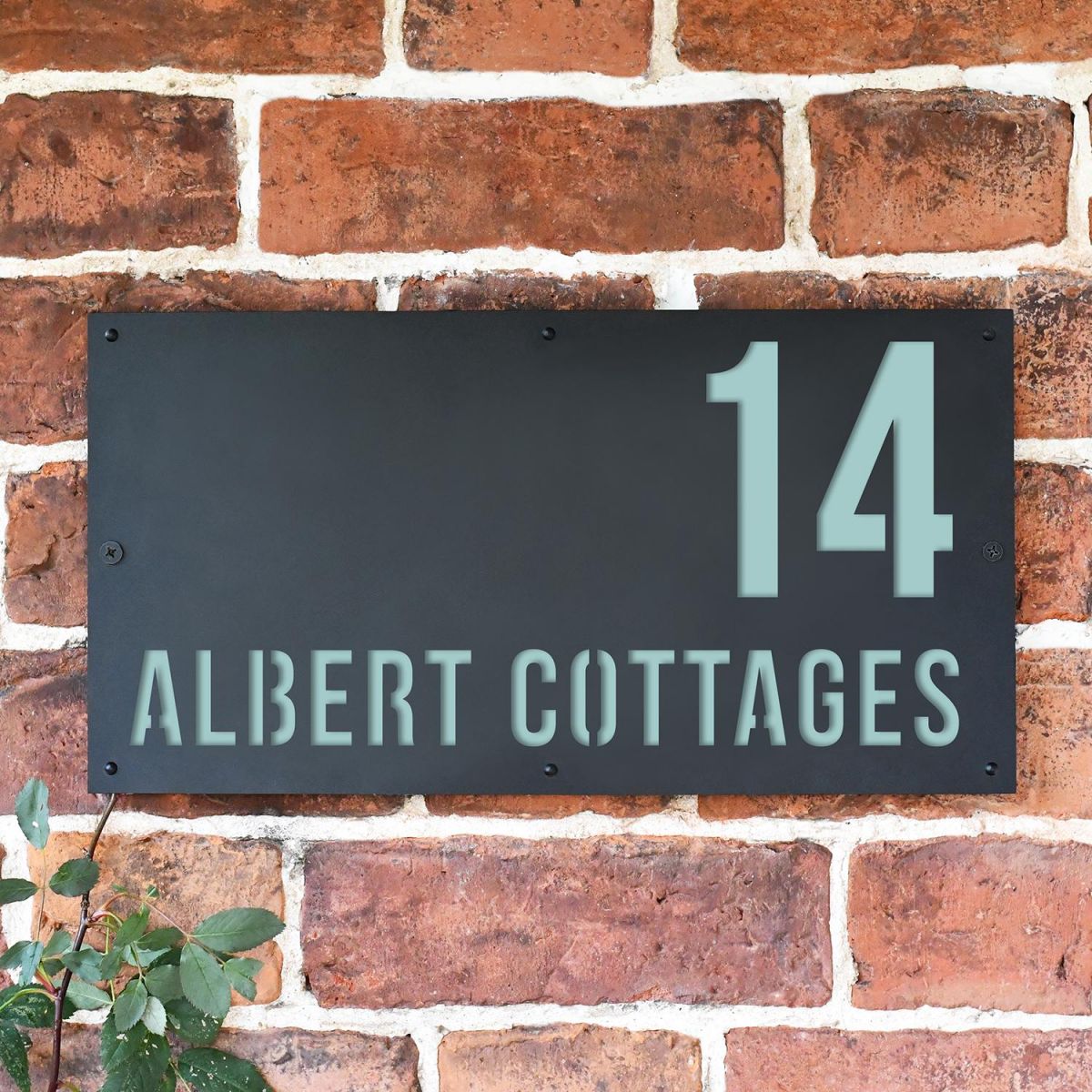 Pastel Turquoise "Albert" House Sign in Situ on the Wall