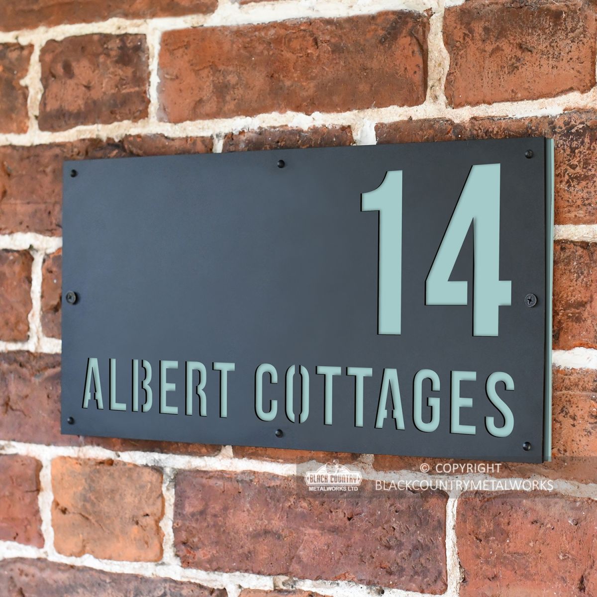 "Albert" House Sign Finished in Pastel Turquoise