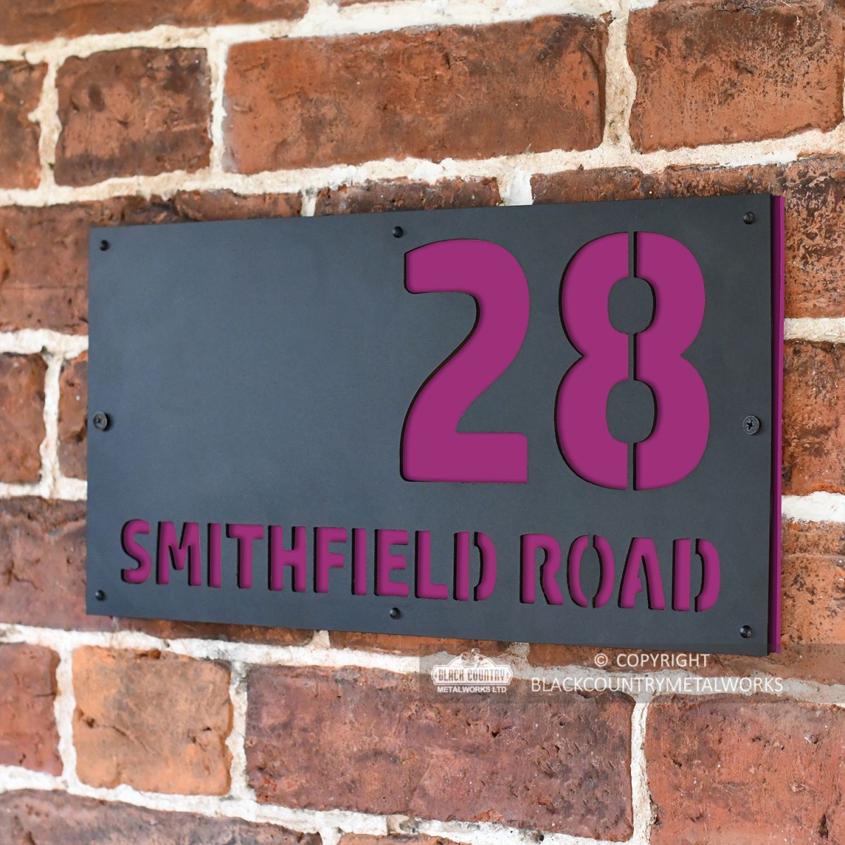 Purple "Smithfield" House Sign in Situ on the Wall