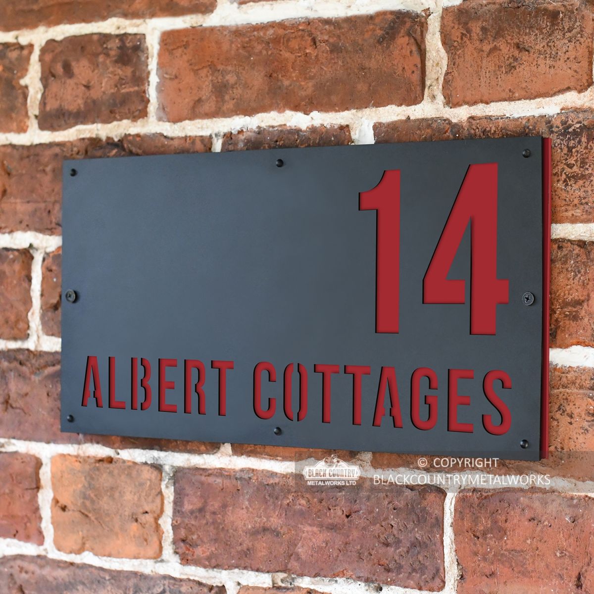 "Albert" House Sign Finished in signal Red
