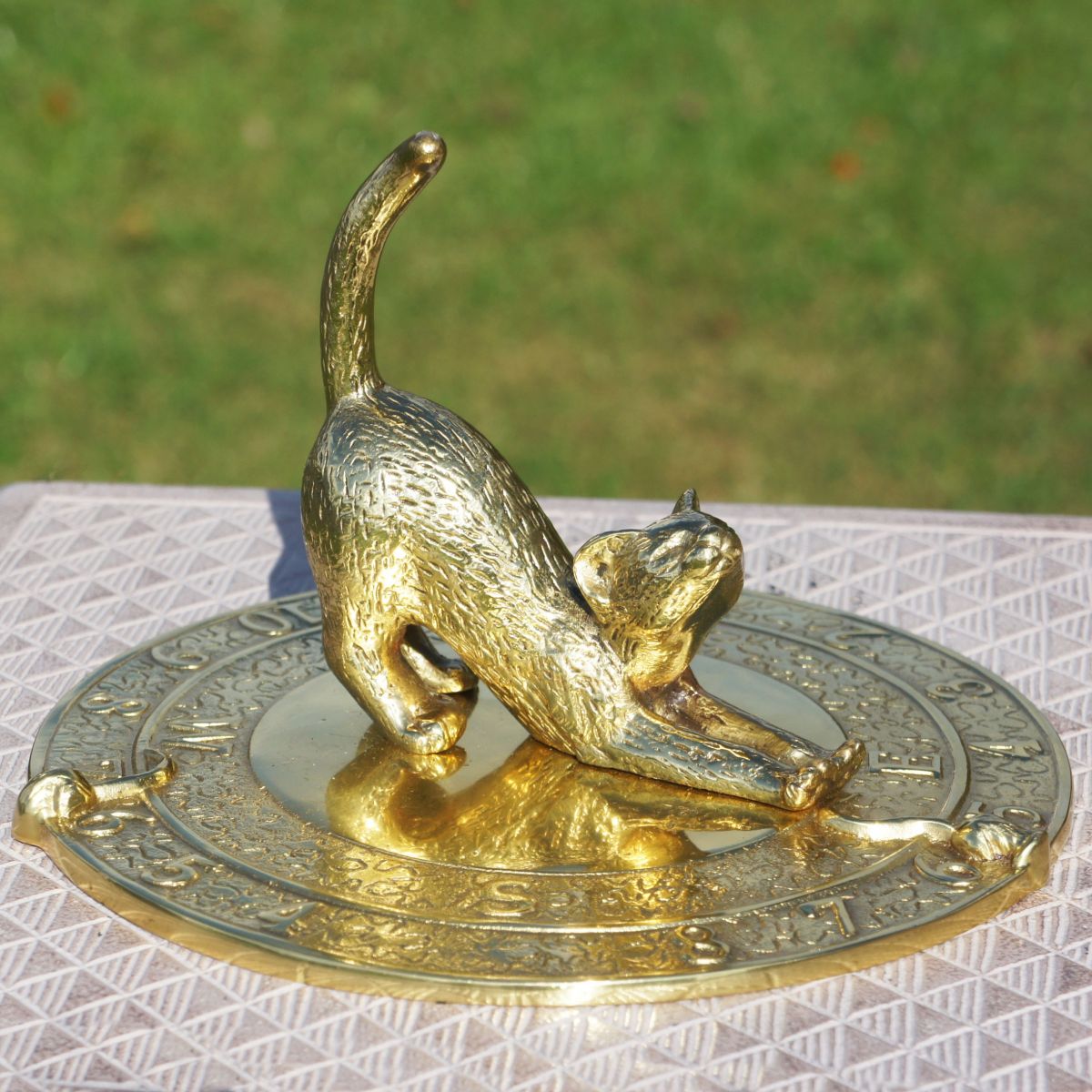 Polished Brass Cat and Mouse Sundial - 180mm
