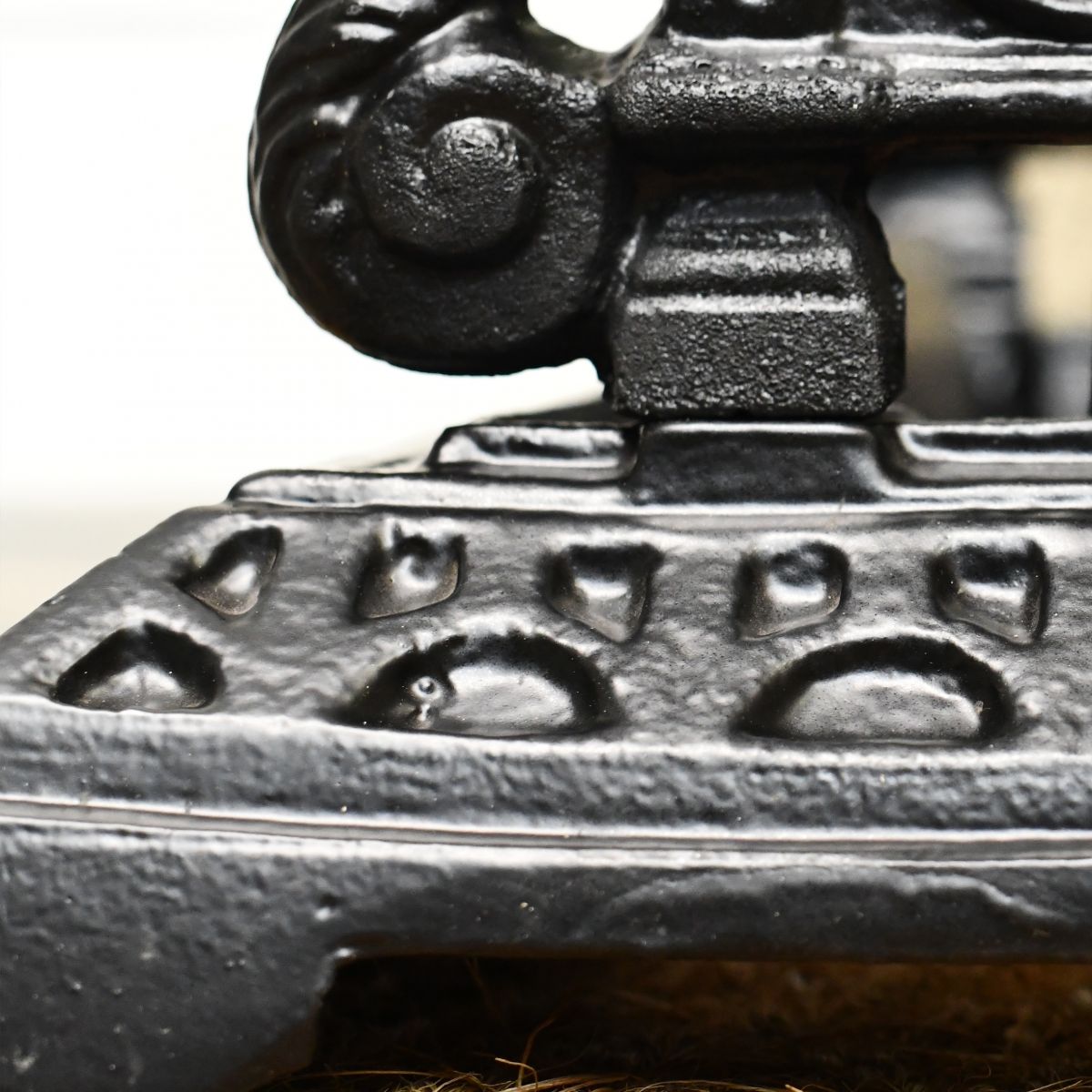 close up of cast iron detail on boot scarper