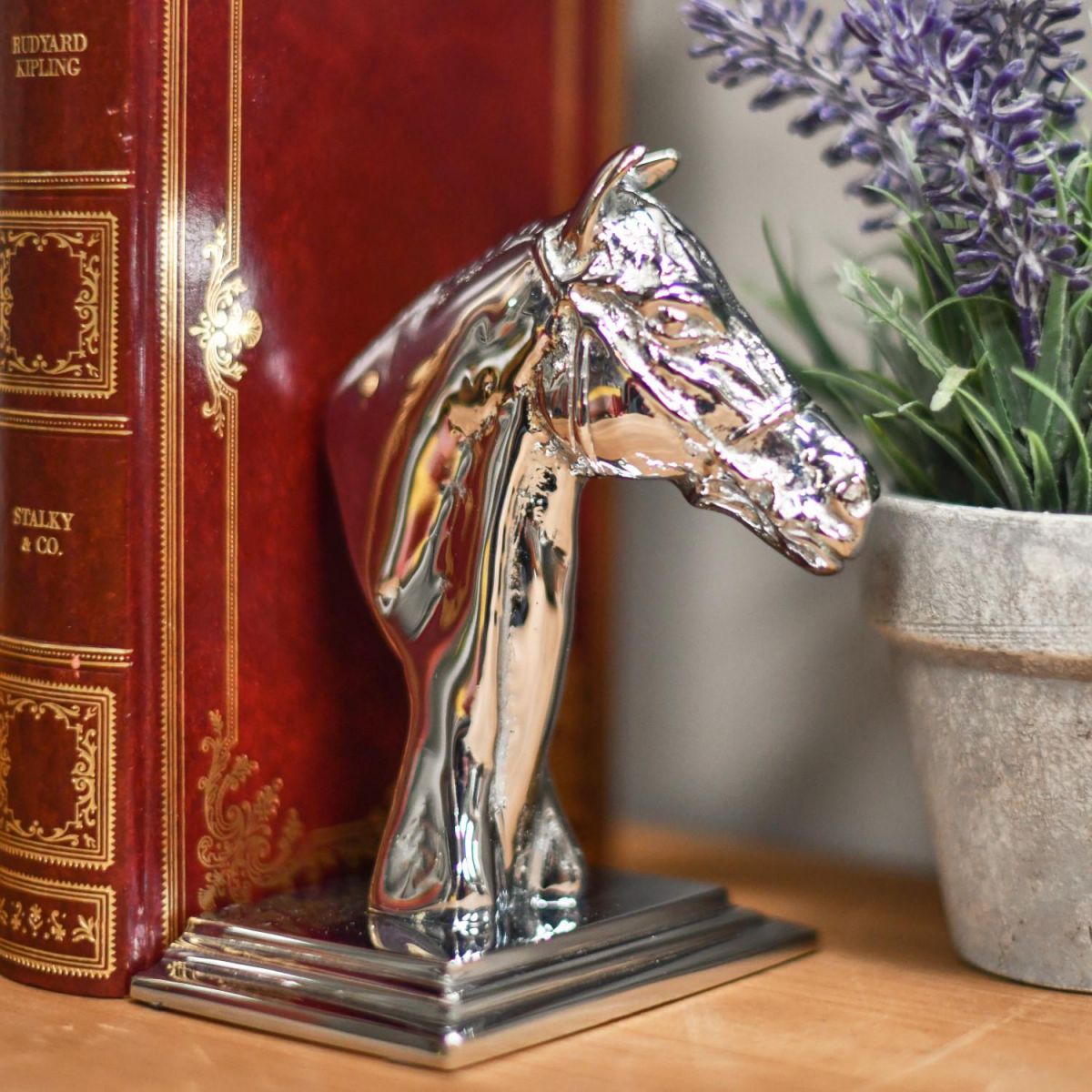 Individual Bright Chrome Horse Head Bookend