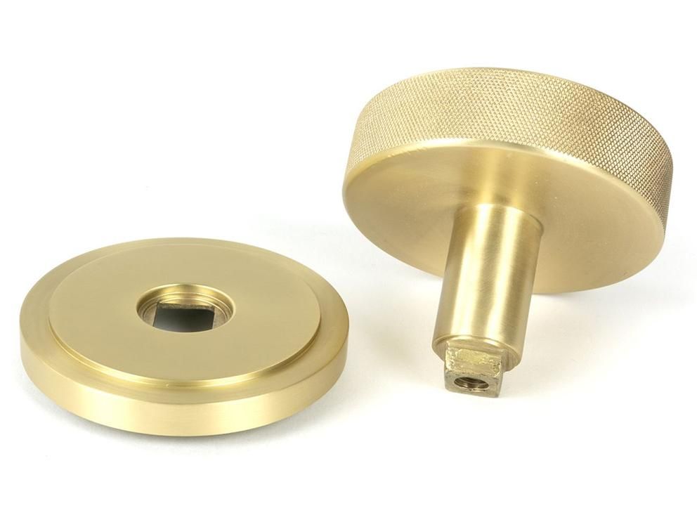 Close-Up of Individual Satin Brass "Temple" Art Deco Centre Door Knob - 90mm