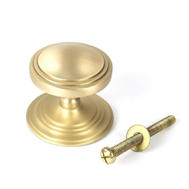 Close-Up of Individual Satin Brass "Gloria" Art Deco Door Knob - 90mm