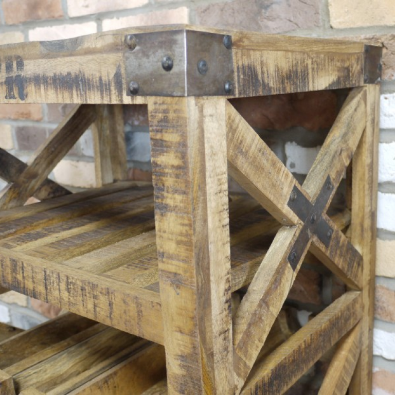Close-up of the Finish on the Wooden Industrial Crate Wine Trolley