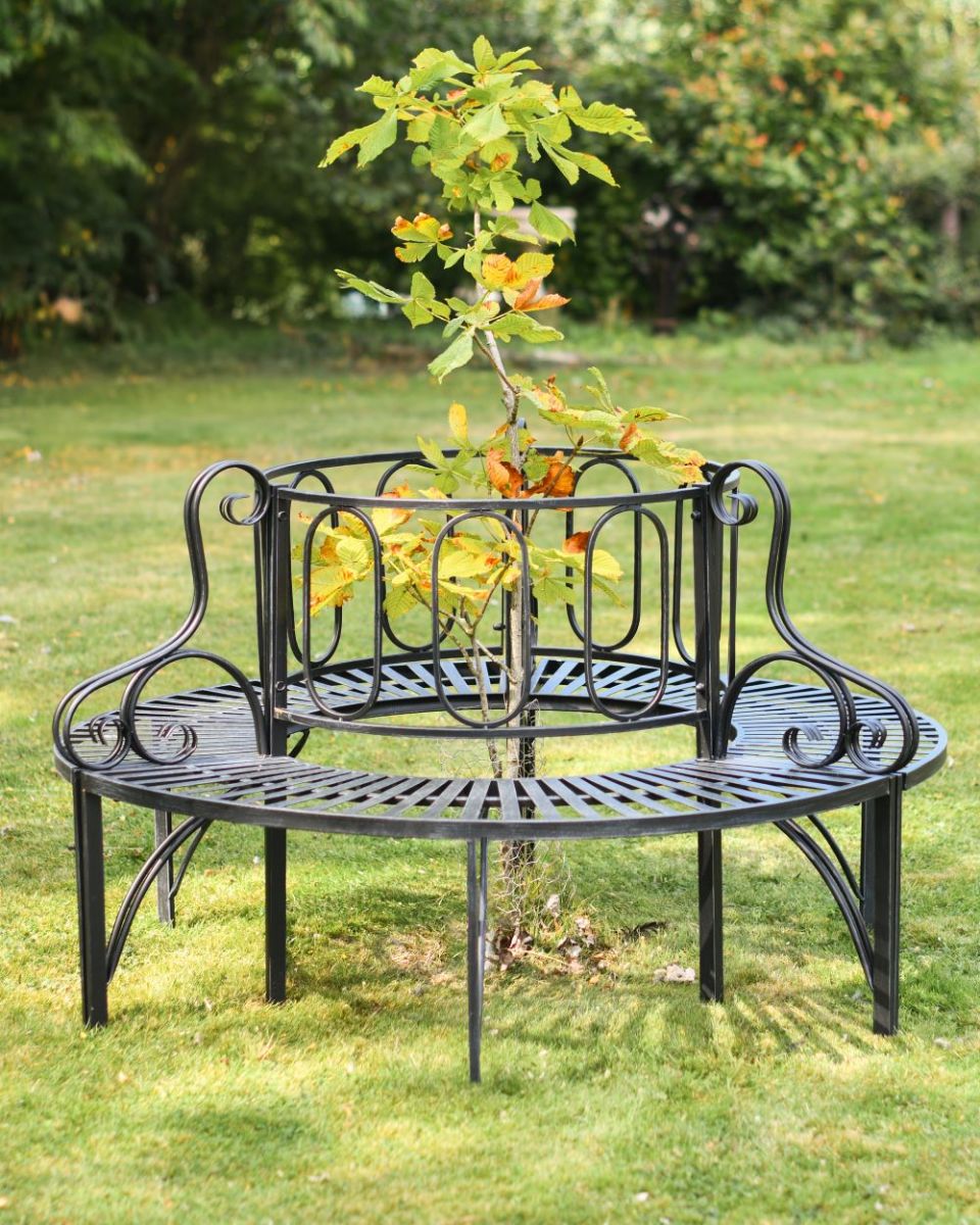 Intricate Black Tree Bench