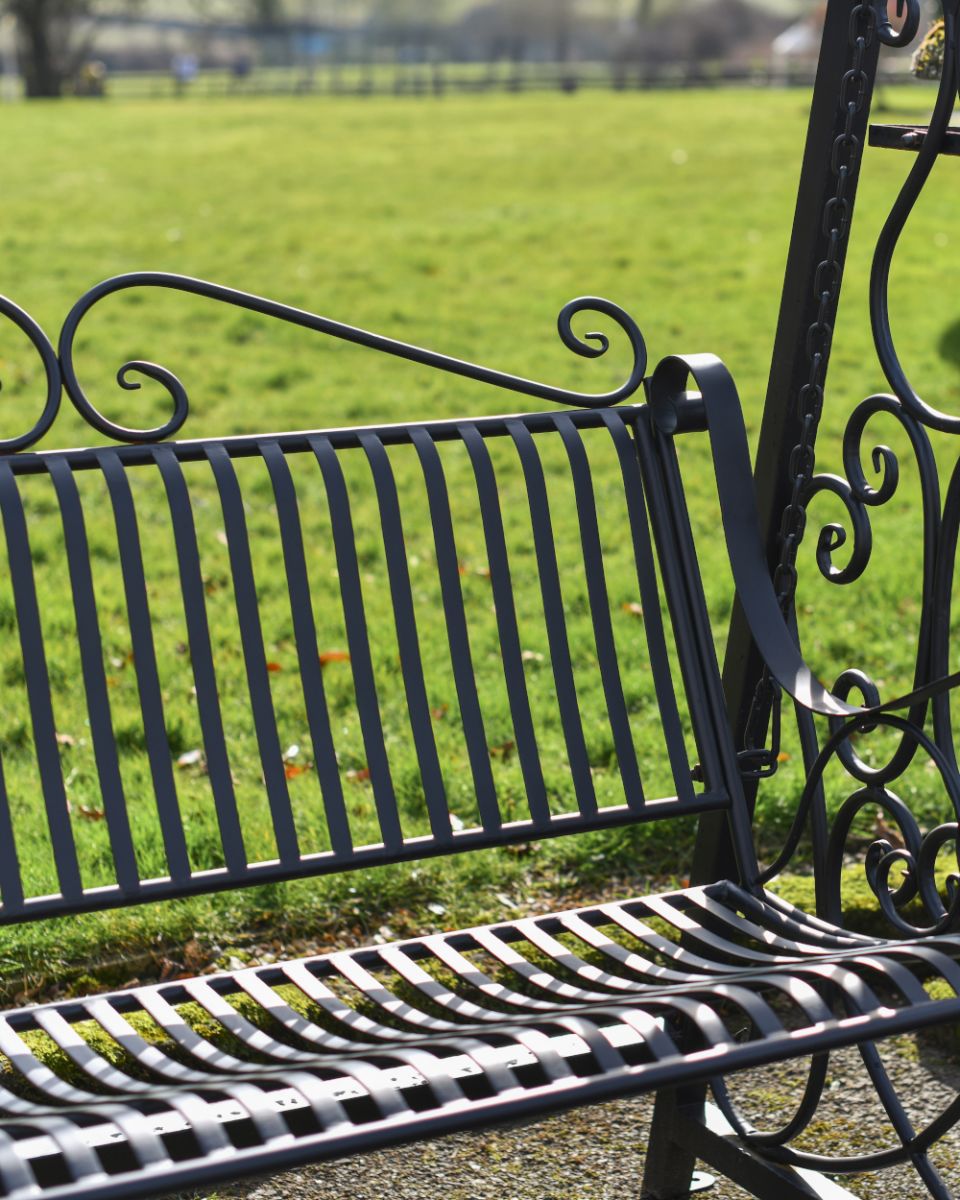 Close up of Intricate Swing Bench In Midnight Black