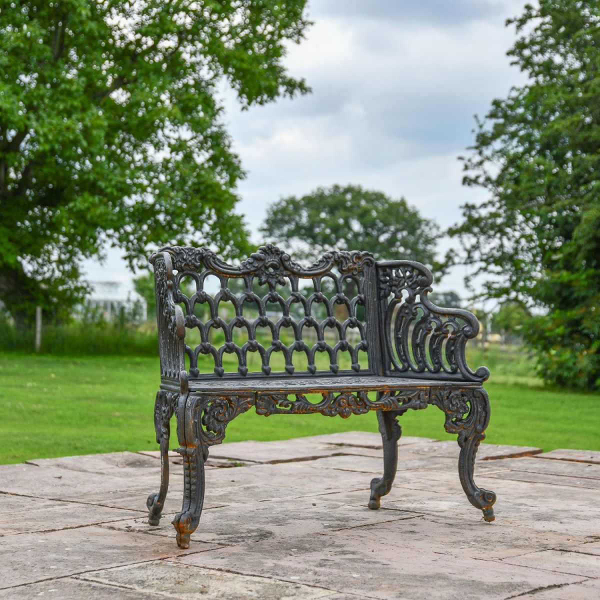 Ornate Cast Iron Aged Black Garden Bench 