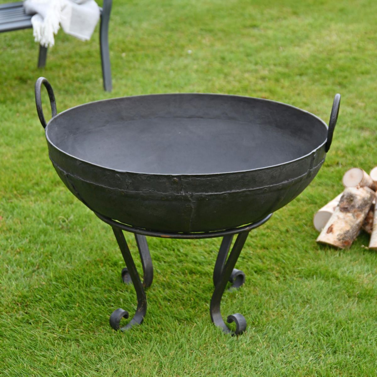 Iron Kadai Fire Bowl - 60cm with Handles Up