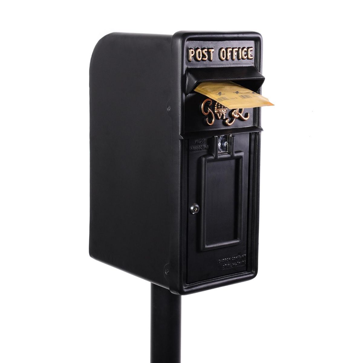 King George Rex Black Period Post Box with a Taking a Letter