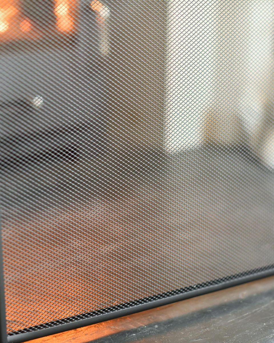 Close-Up of Integral Mesh on Large Black Three Fold "Morass" Fire Guard