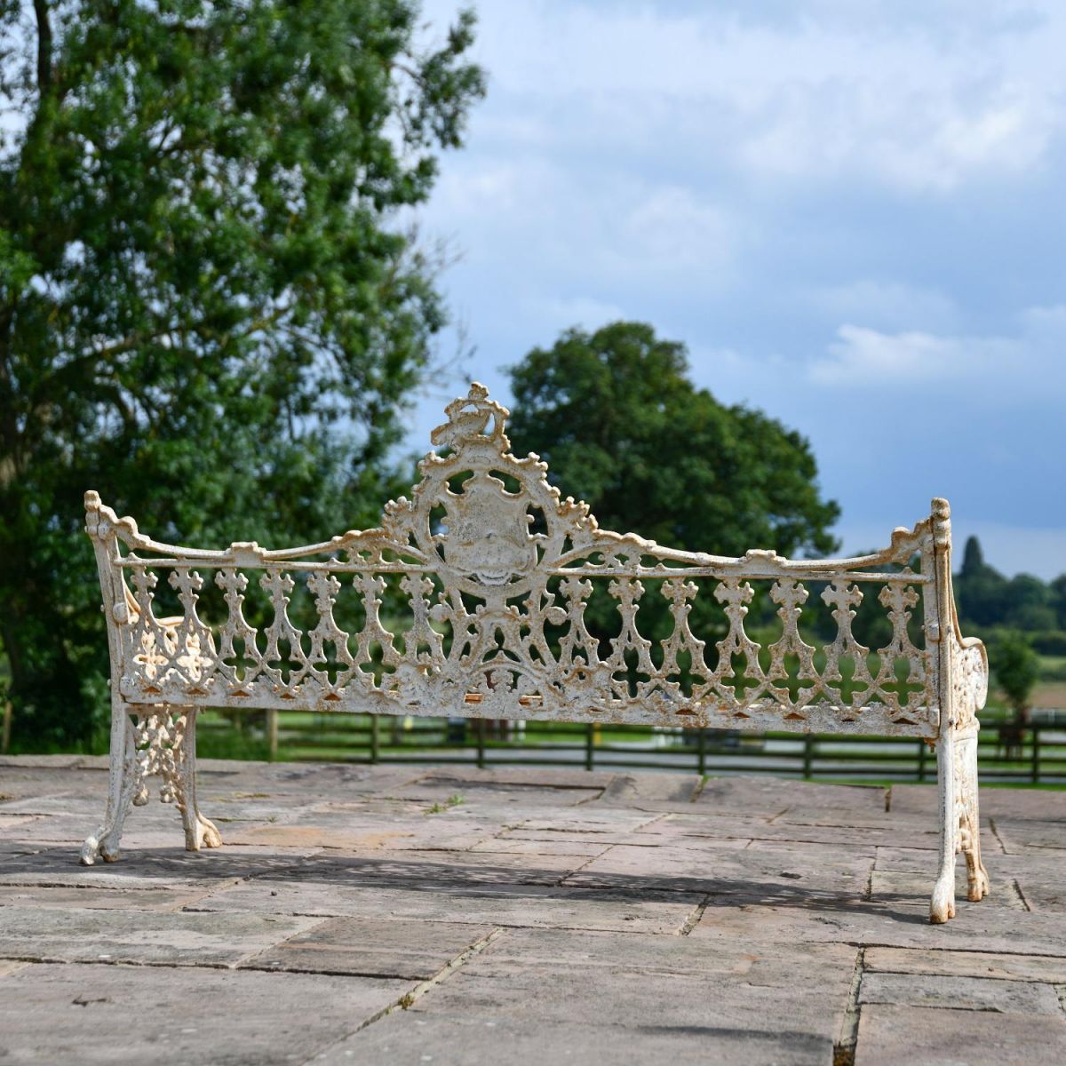 Rear view of Antique Cream Cast Iron Three Seater Garden Bench