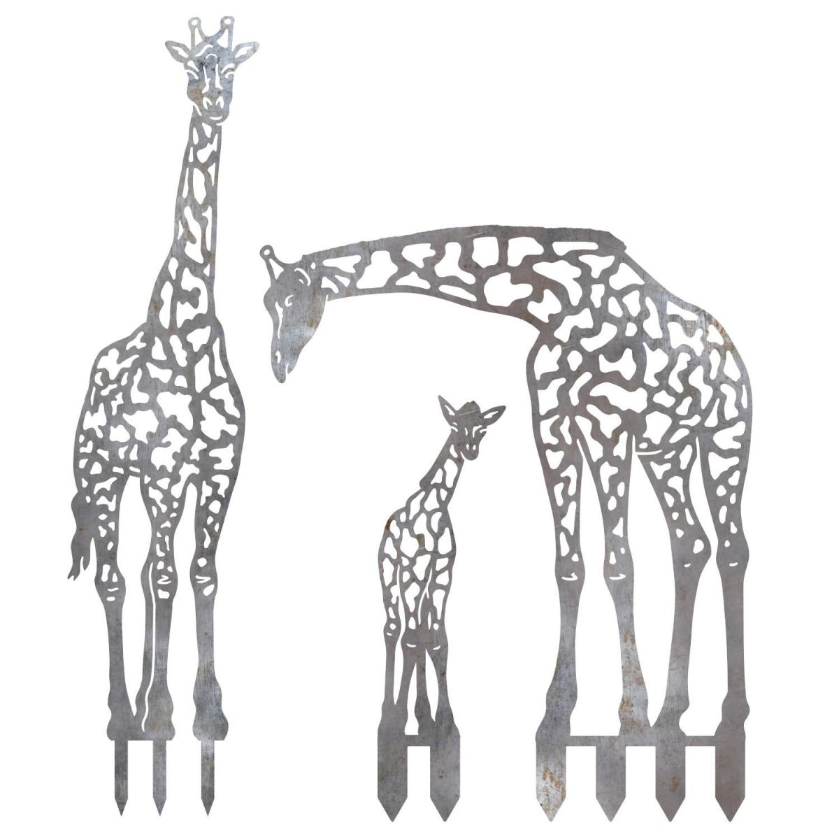 Natural Steel Giraffe Family Silhouette on White Background