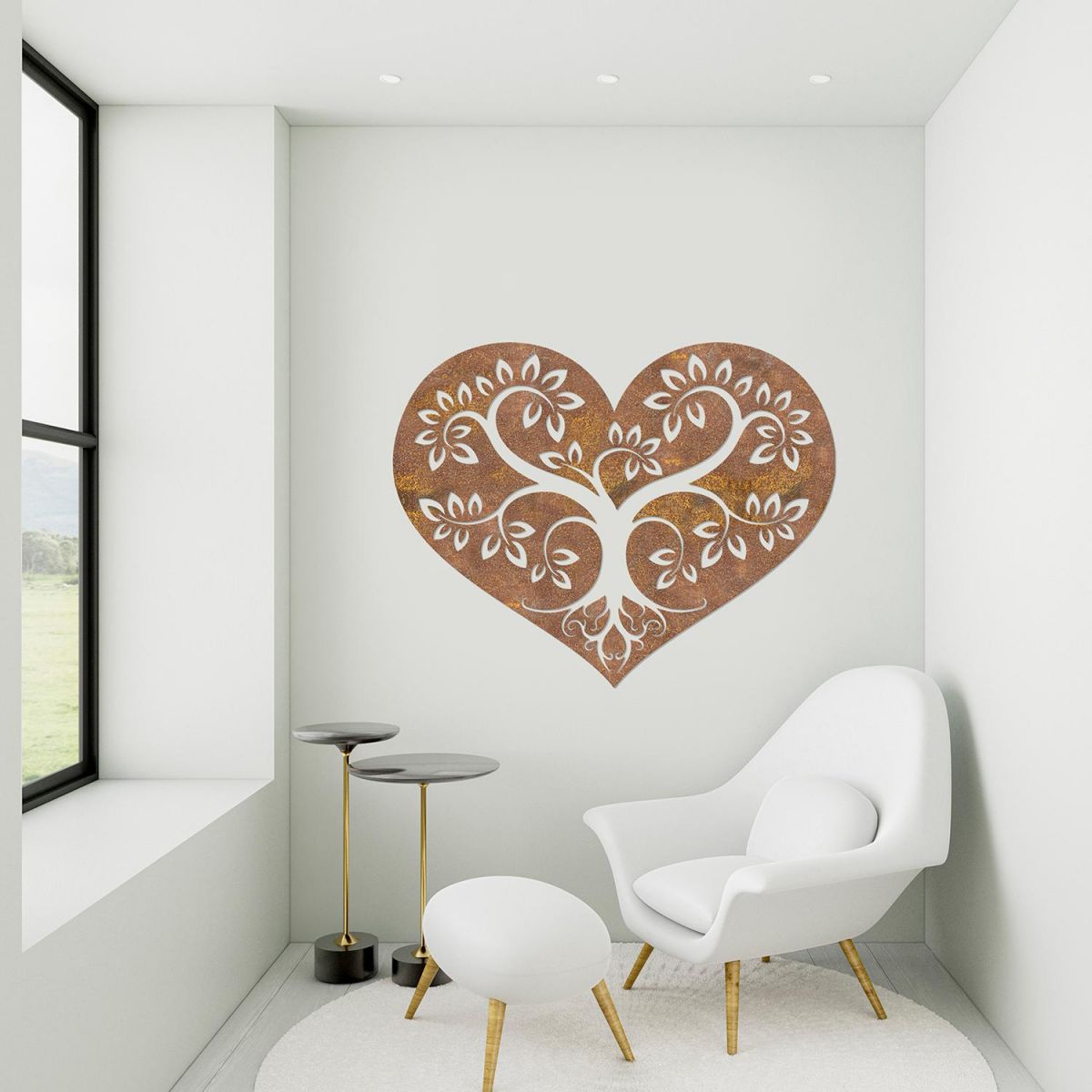 Rustic Tree Heart Wall Art in Situ in a Modern Sitting Room
