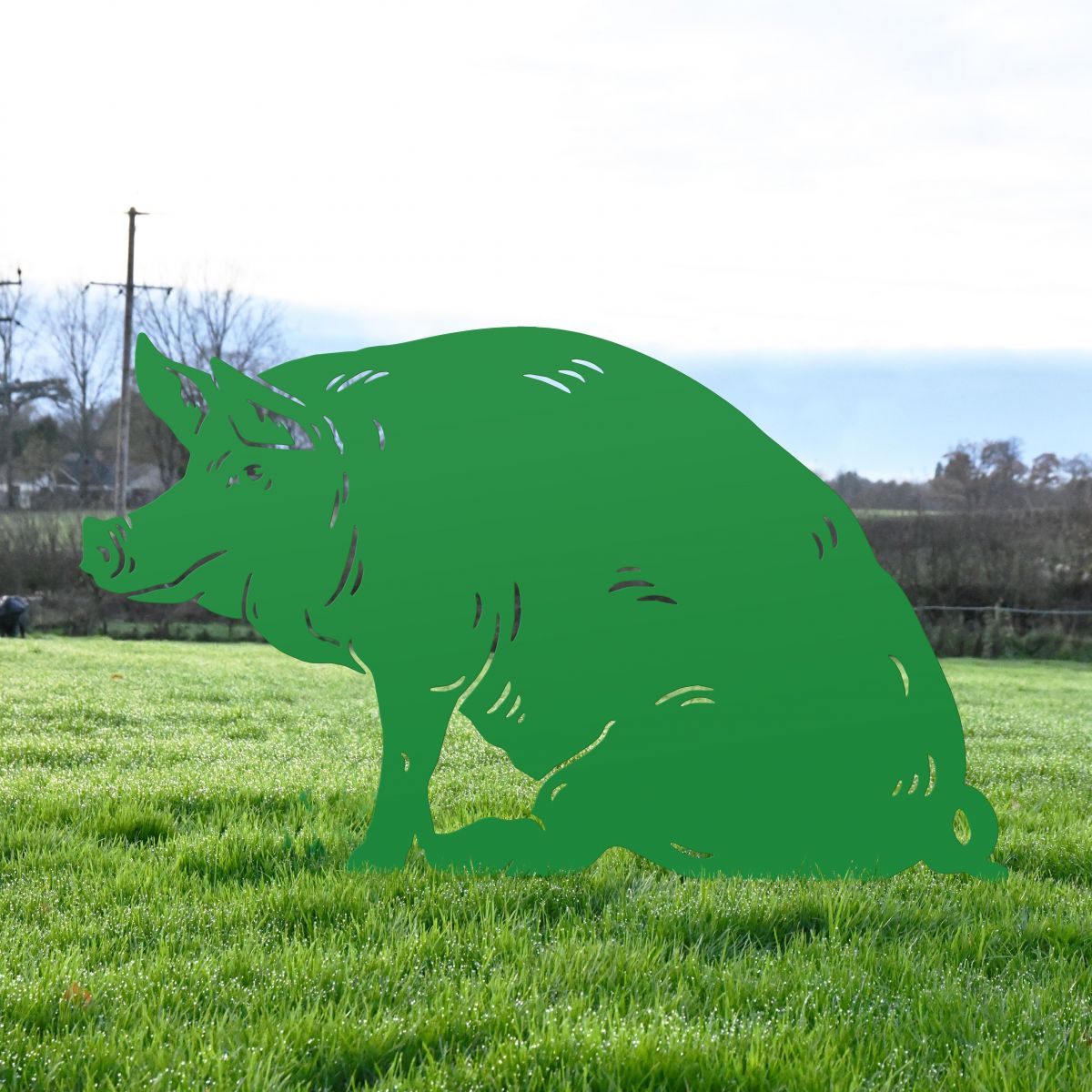 Pig Silhouette in Green Finish on Grass 