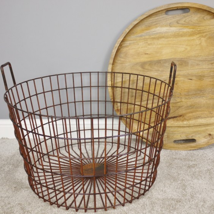 Large Rustic Iron Table Basket With Top Removed
