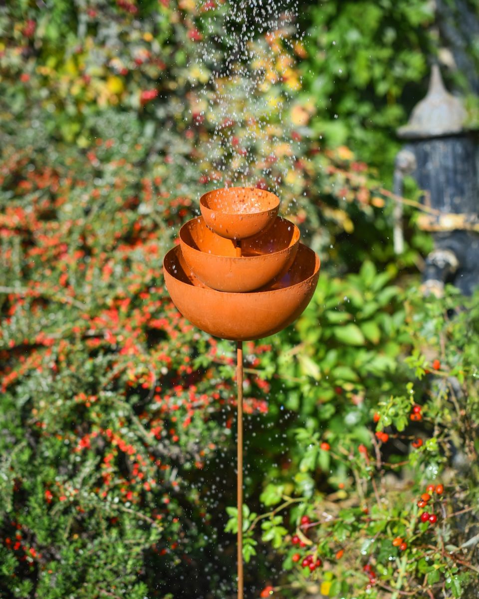 In situ photo of Large Rustic Rain Catcher Fountain