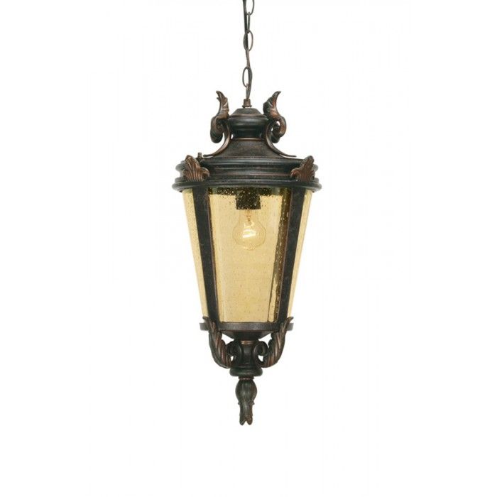 "Halethorpe" Large Seeded Glass Ornate Hanging Porch Lantern