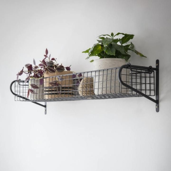 Large Black Wire Wall Mounted Basket Shelf