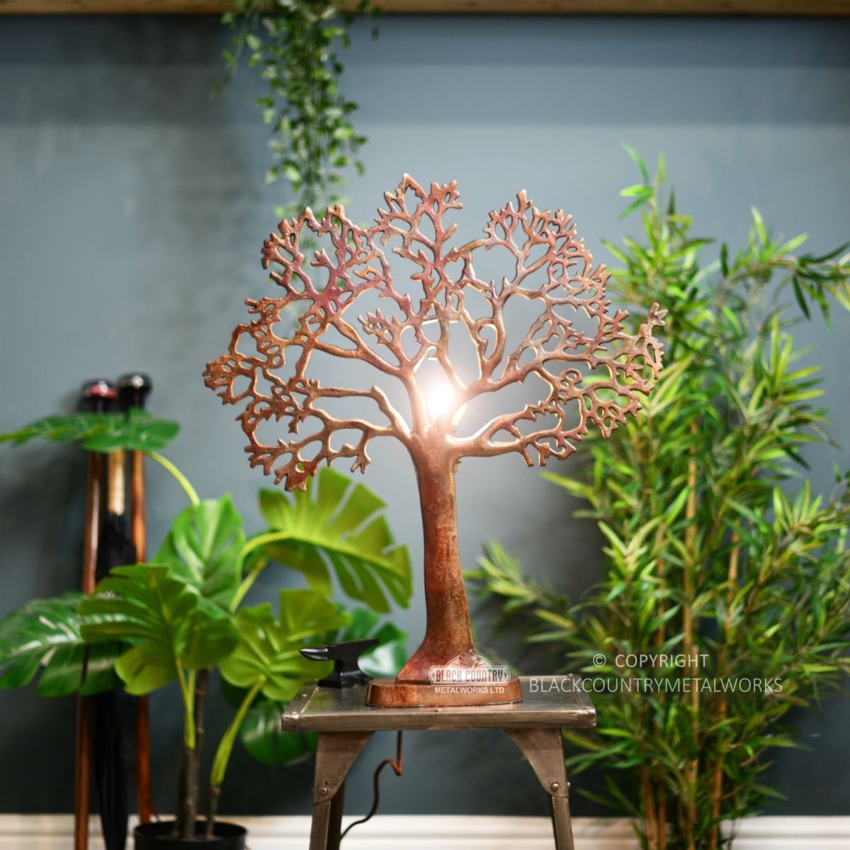 Large Tree of Life Rustic Table Lamp In Situ