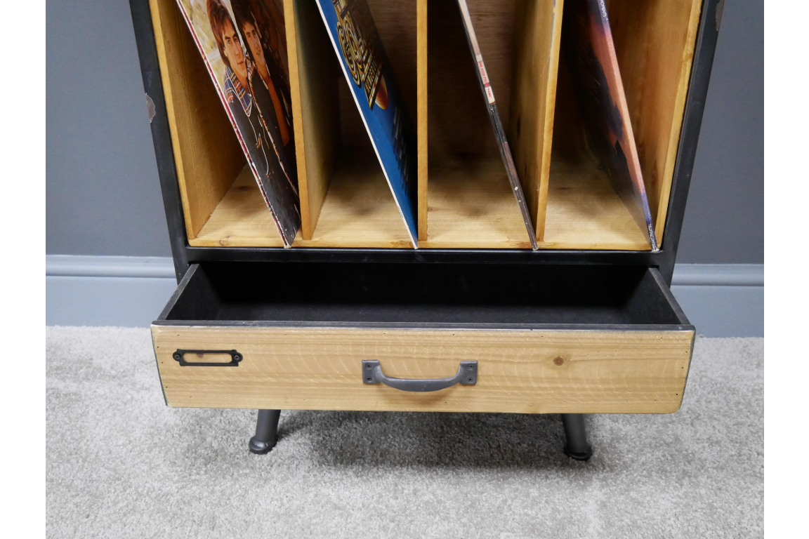 Large Wood & Metal Retro Filing Cabinet with Drawer 