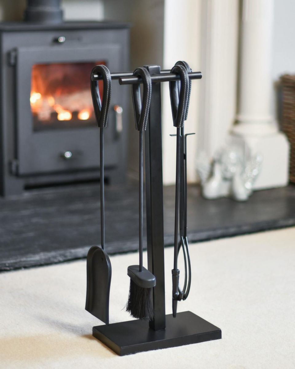 "Lateral Loop" Black Companion Set with Leather Handles