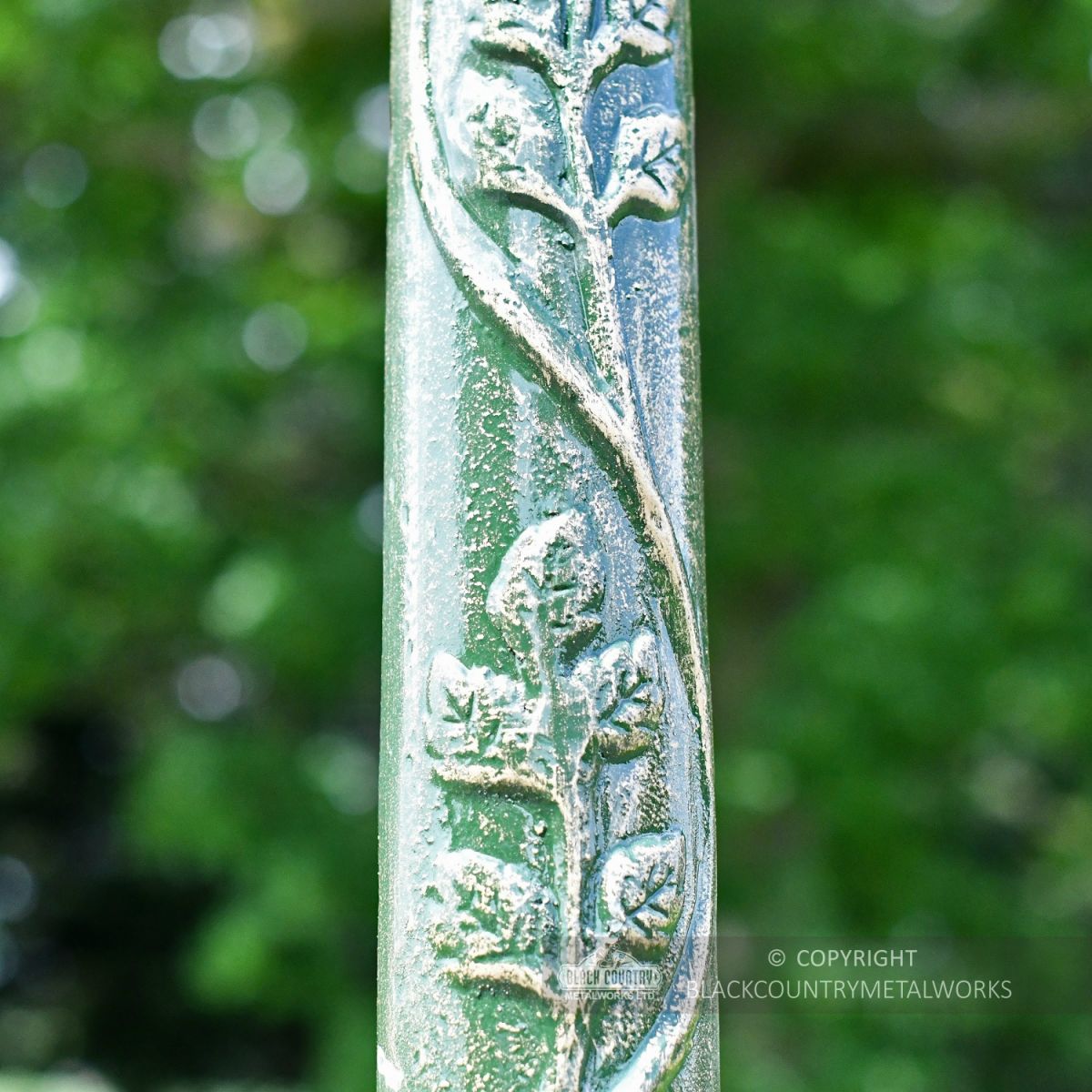 Leaf Detailing On Green Cast Iron Lamp Post Column