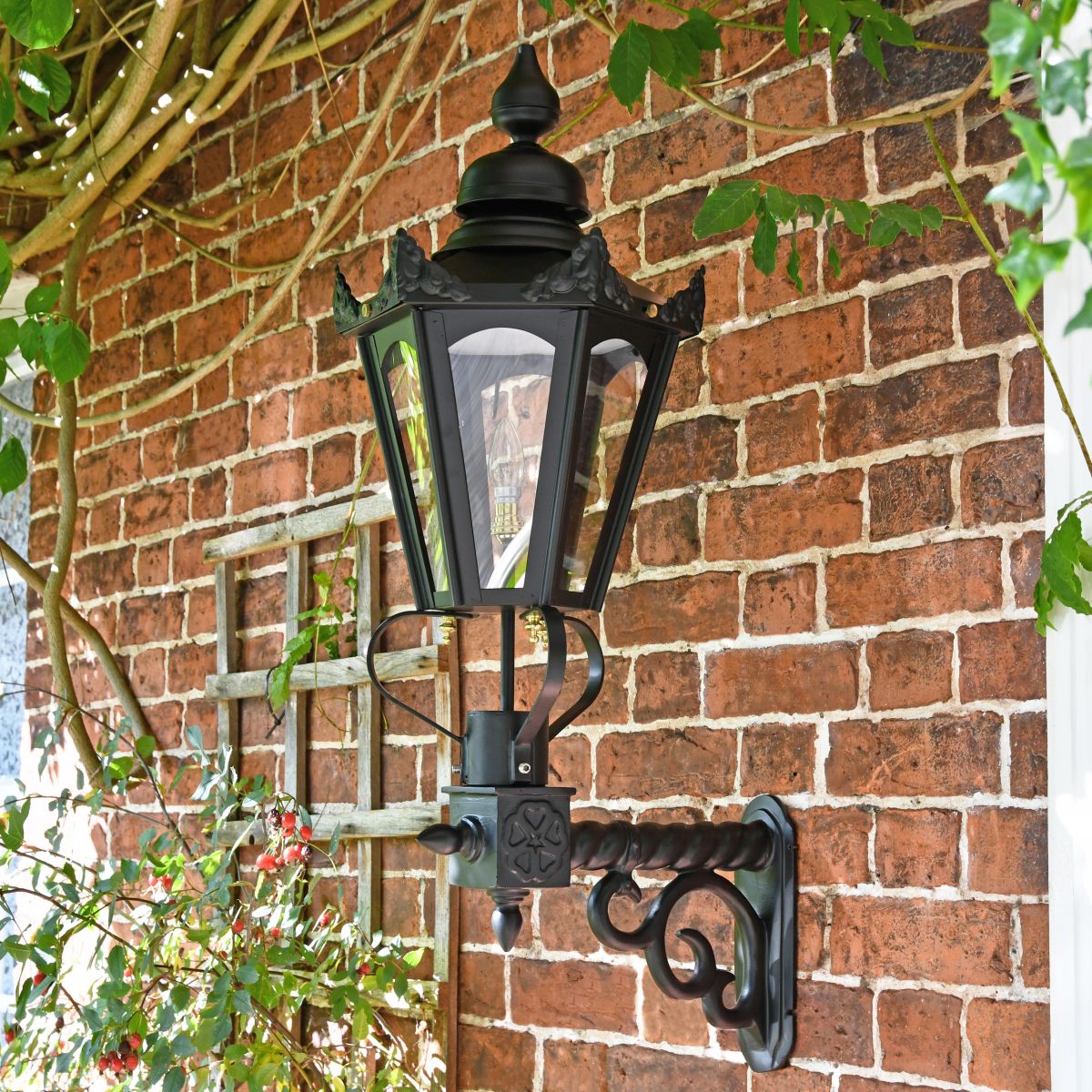 Medium Black Concordia Hexagonal Lantern on Royale Bracket 