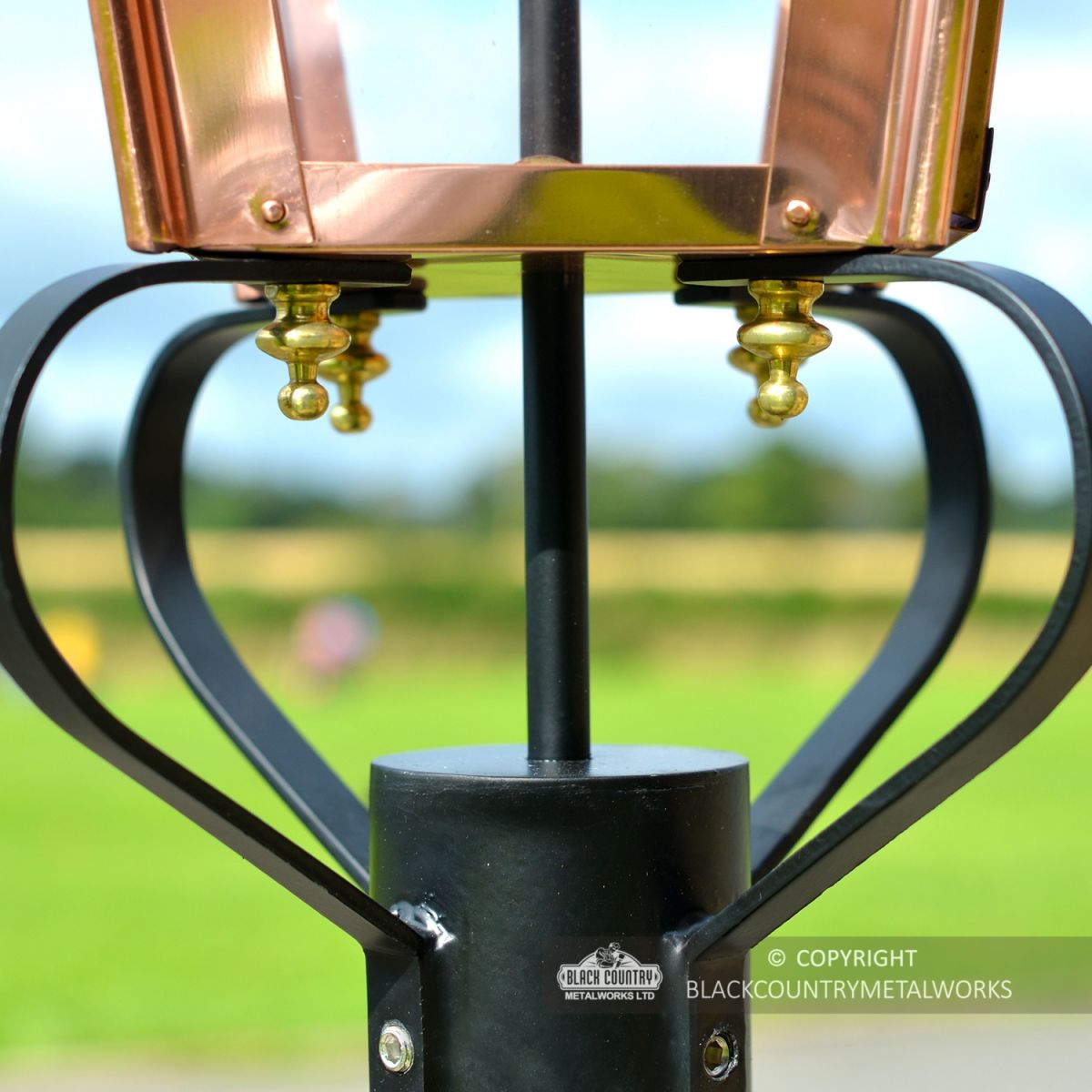 Close-up of the Frog Collar and Brass Fixings on the Copper Victorian Lantern