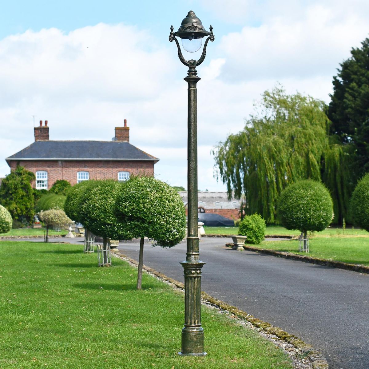 Olive Green Opulent Cast Iron Garden Lamp Post