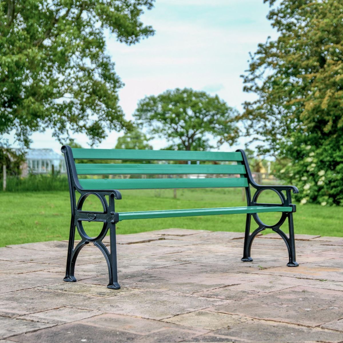 Green Simplistic Park Bench in Situ