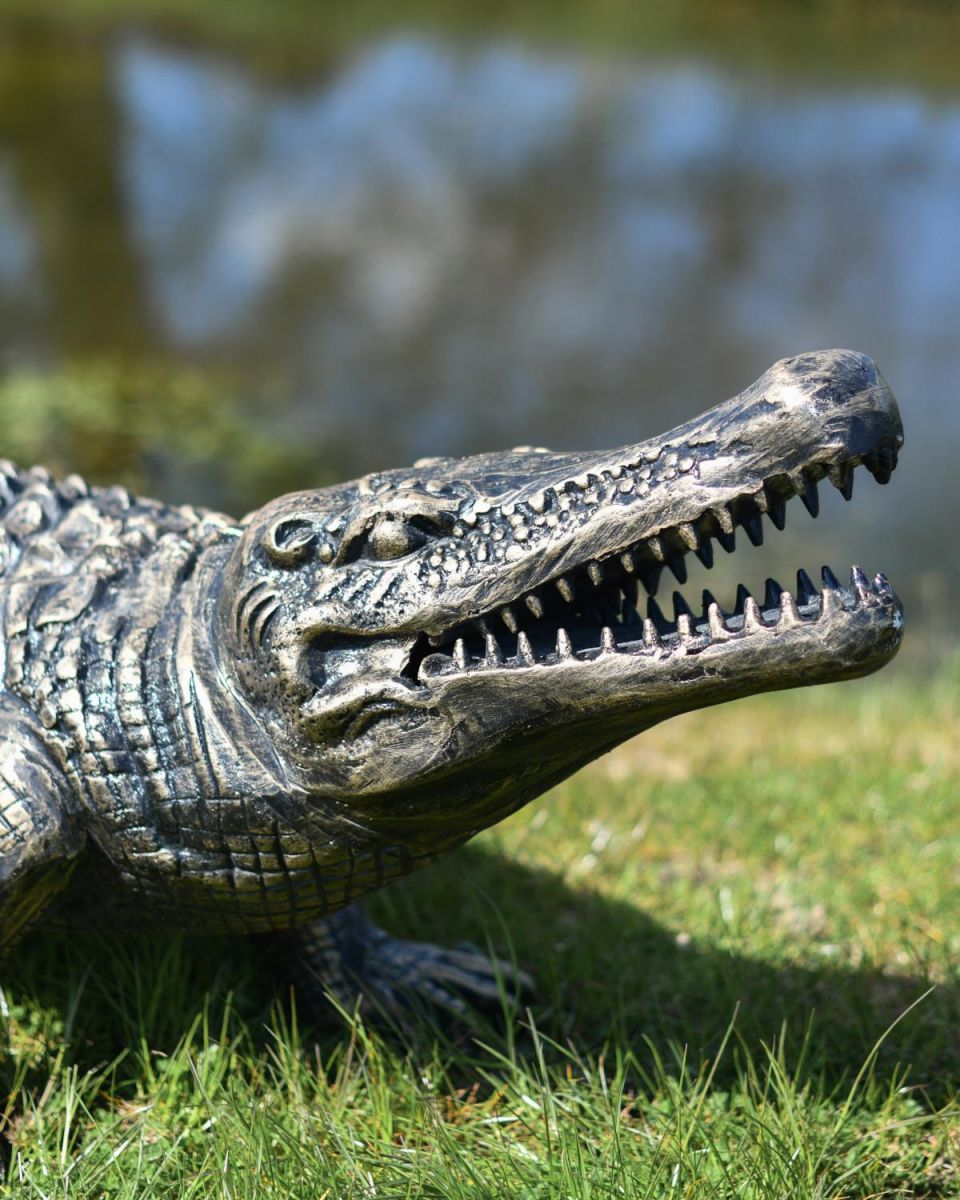 Close-Up of Life-Size Cast Aluminium Crocodile Garden Sculpture