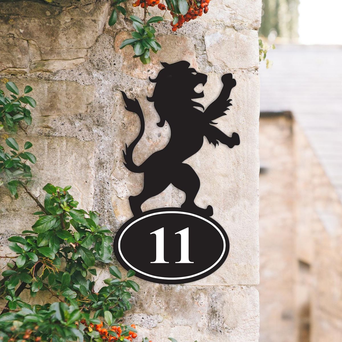 Lion Iron House Number Sign in Situ on a House