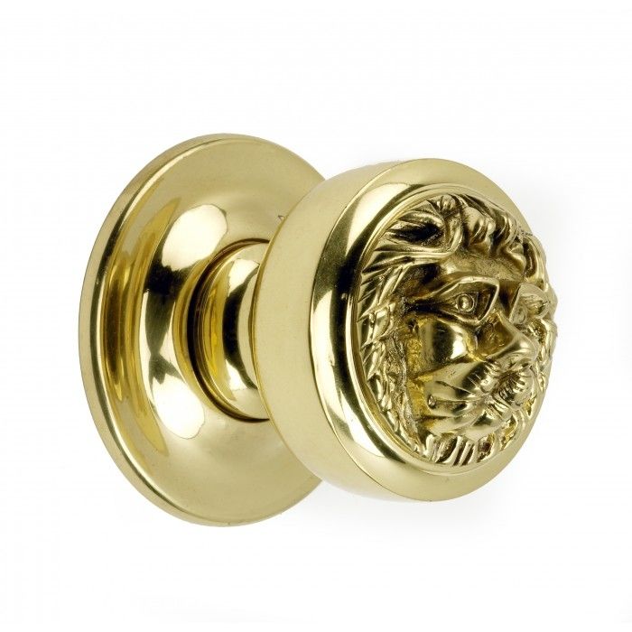 Lions Head Polished Brass Centre Door Knob