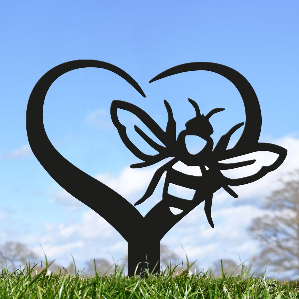 "Loving Nature" Bee Grave Marker Ground Spike in Black Finish