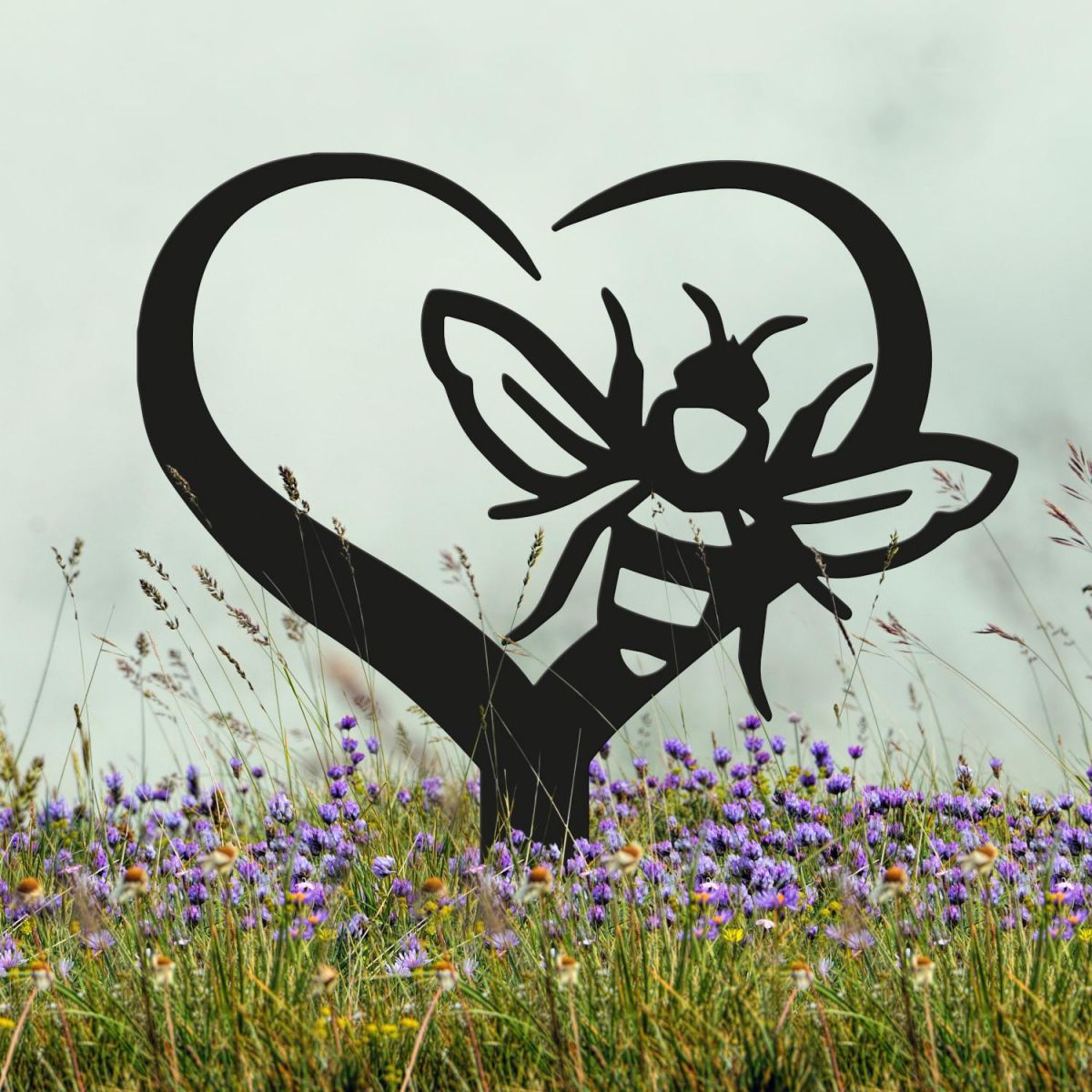 Black Grave Marker Ground Spike with "Loving Nature" Bee Topper
