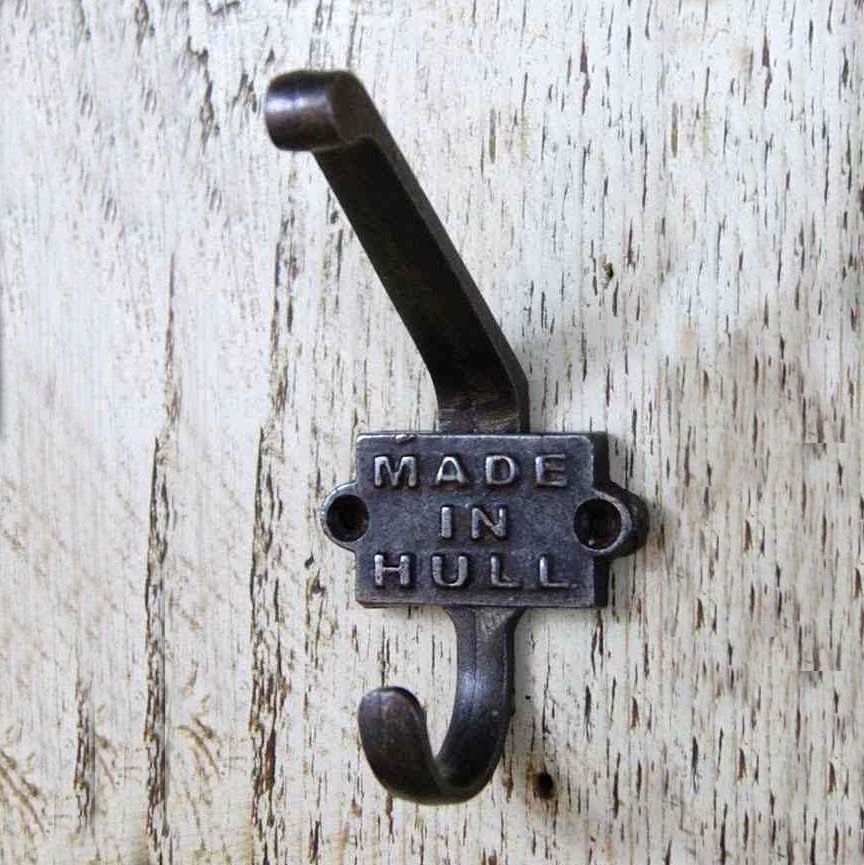 Iron Coat Hook With "Made In Hull" Imprinted Into The Back Plate