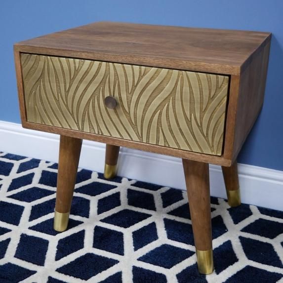 51cm Mango Wood & Brass Bedside Cabinet in Situ