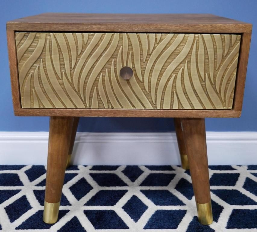 51cm Mango Wood & Brass Bedside Cabinet