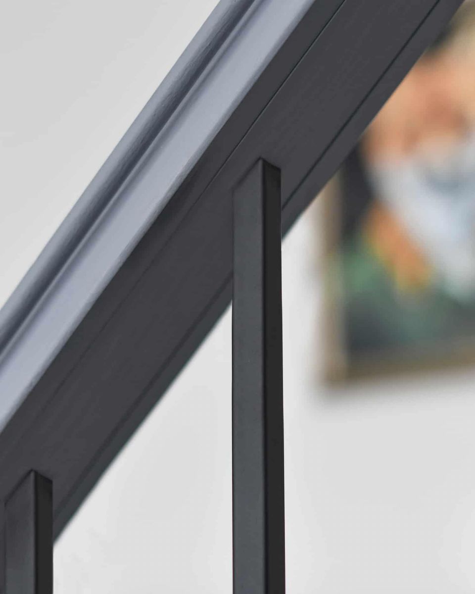 Close-Up of Fitting for Matte Black "Enfield" Double Basket Stair Spindle