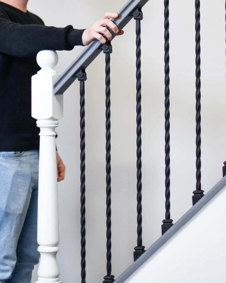 Matte Black "Enfield" Rope Twist Stair Spindles to Scale