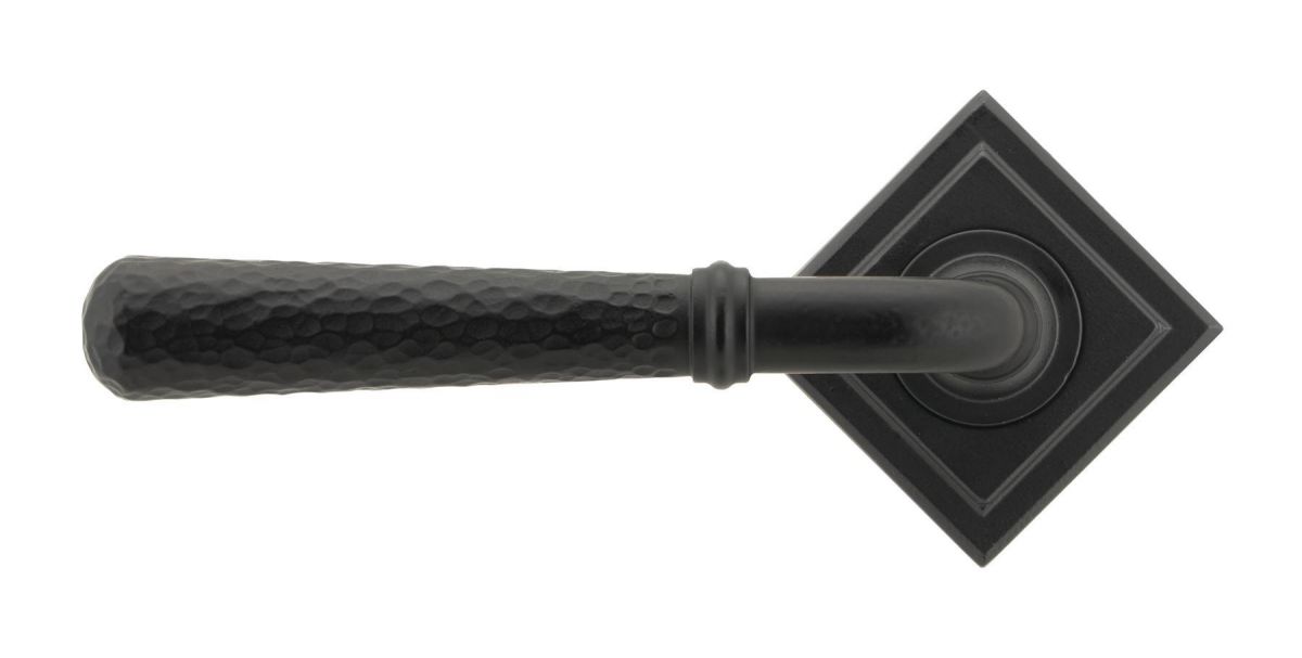 Matte Black Hammered Unsprung Lever Door Handle on Diamond Rose