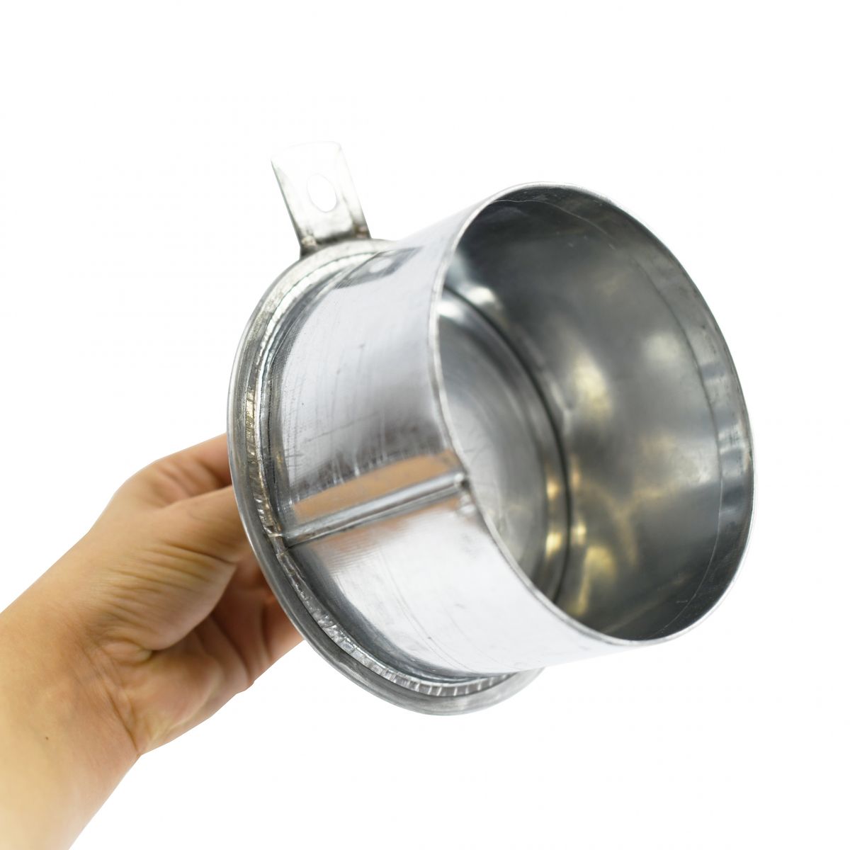 Milk churn galvanised lid in hand