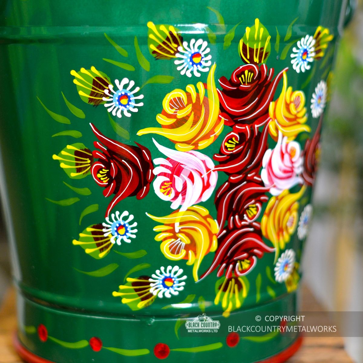 Close-up of the Hand Painted Rose Design