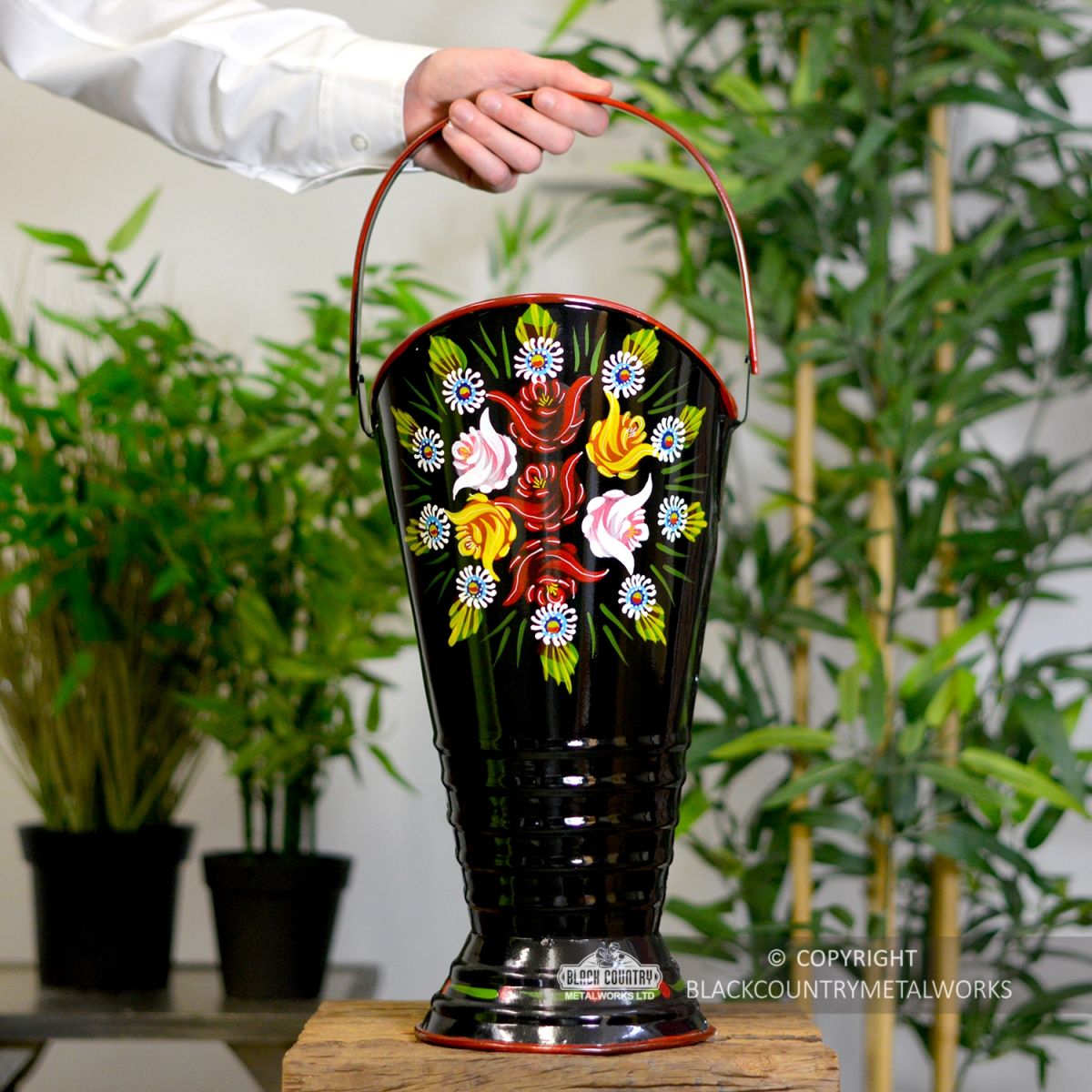 “Daintree” Hand Painted Iron Narrowboat Coal Hod or Umbrella Stand - Black 