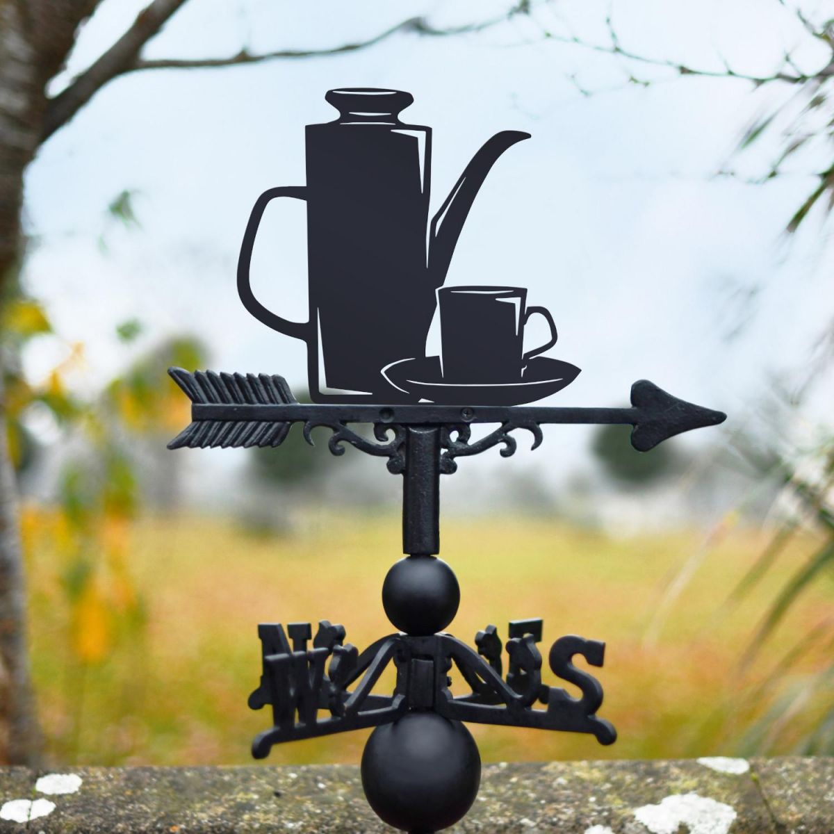 Cast Iron & Steel Weathervane with Meakin Coffee Pot & Cup Topper