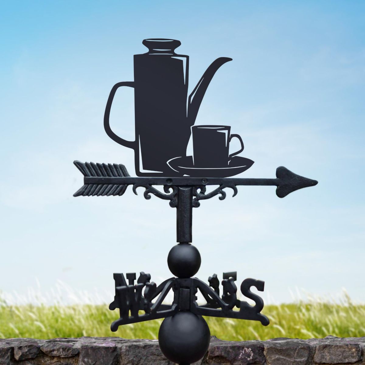 Cast Iron & Steel Weathervane with Meakin Coffee Pot & Cup Motif