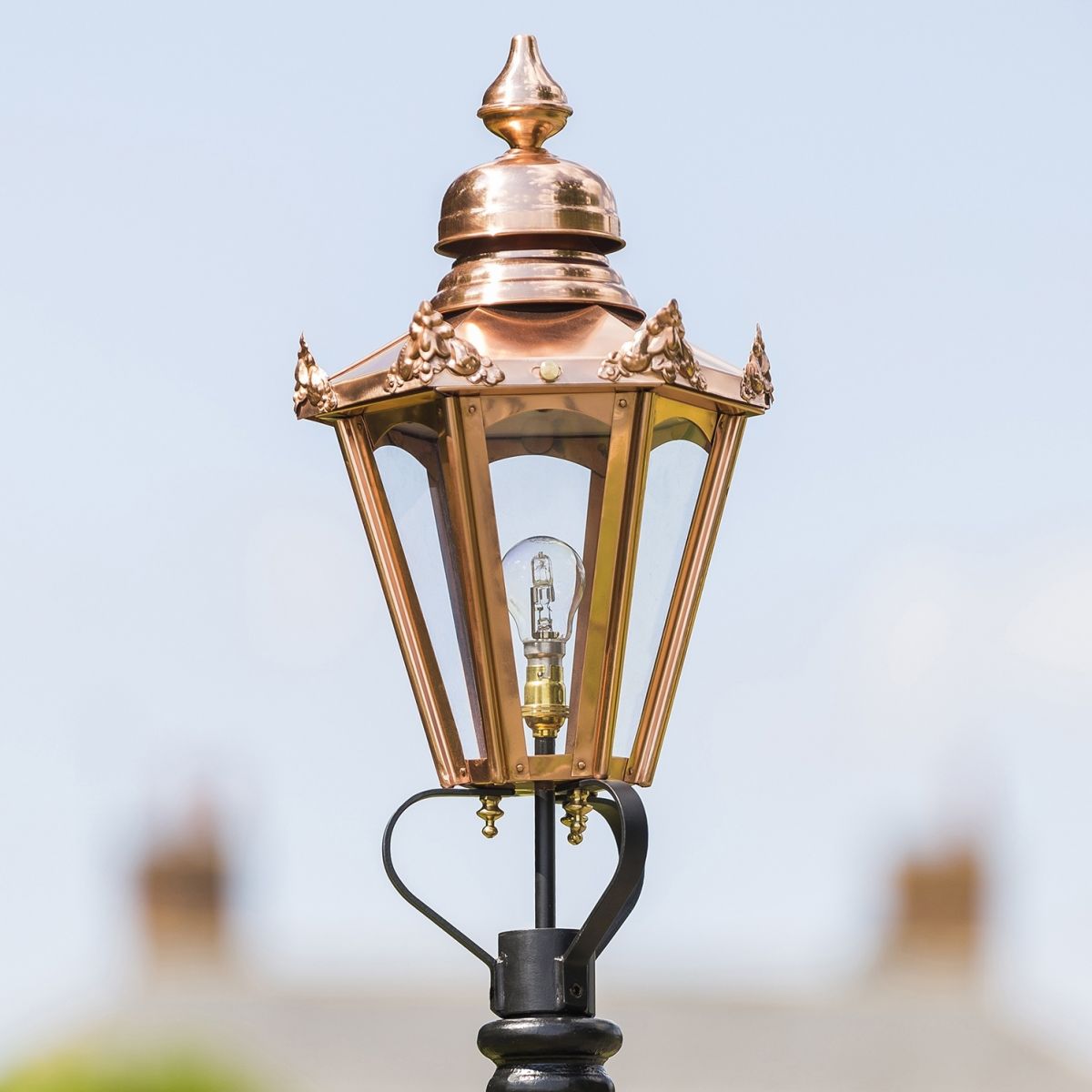 Medium Copper Hexagonal Lamp Post Top